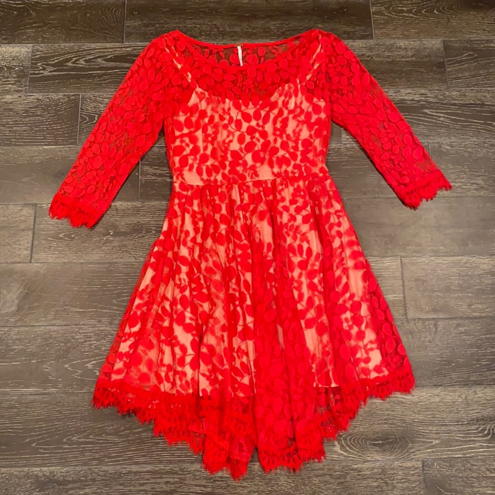 Free People Red Lace Dress sz 2